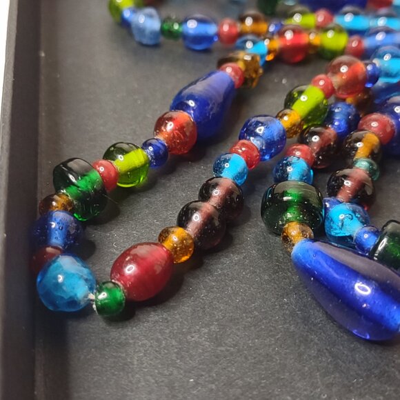 Very Long 57 Inch Colorful Glass Bead Lariat Necklace - Picture 3 of 12